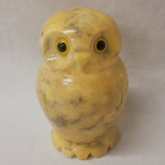 None Other - Alabaster Carved Owl Figurine MCM Gold